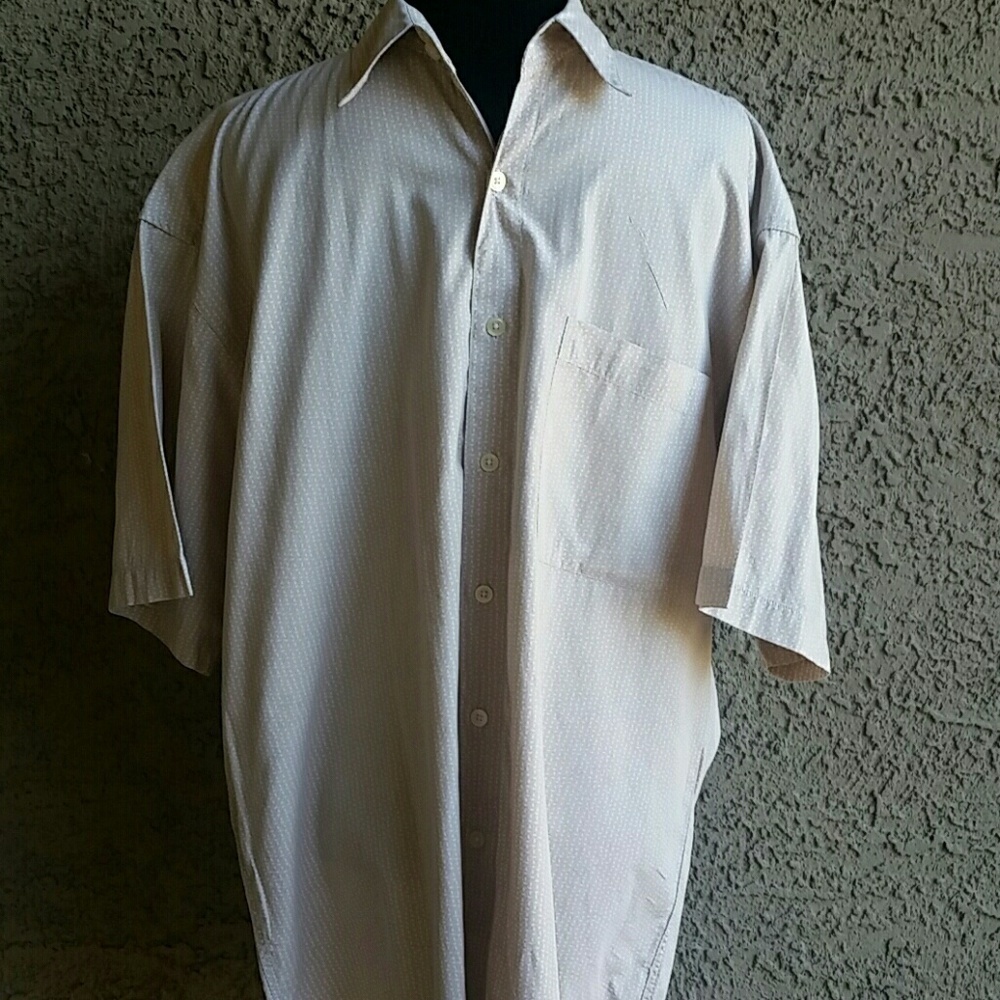 Men's Perry Ellis Button Down Shirt Cream Short Sleeve Sz M